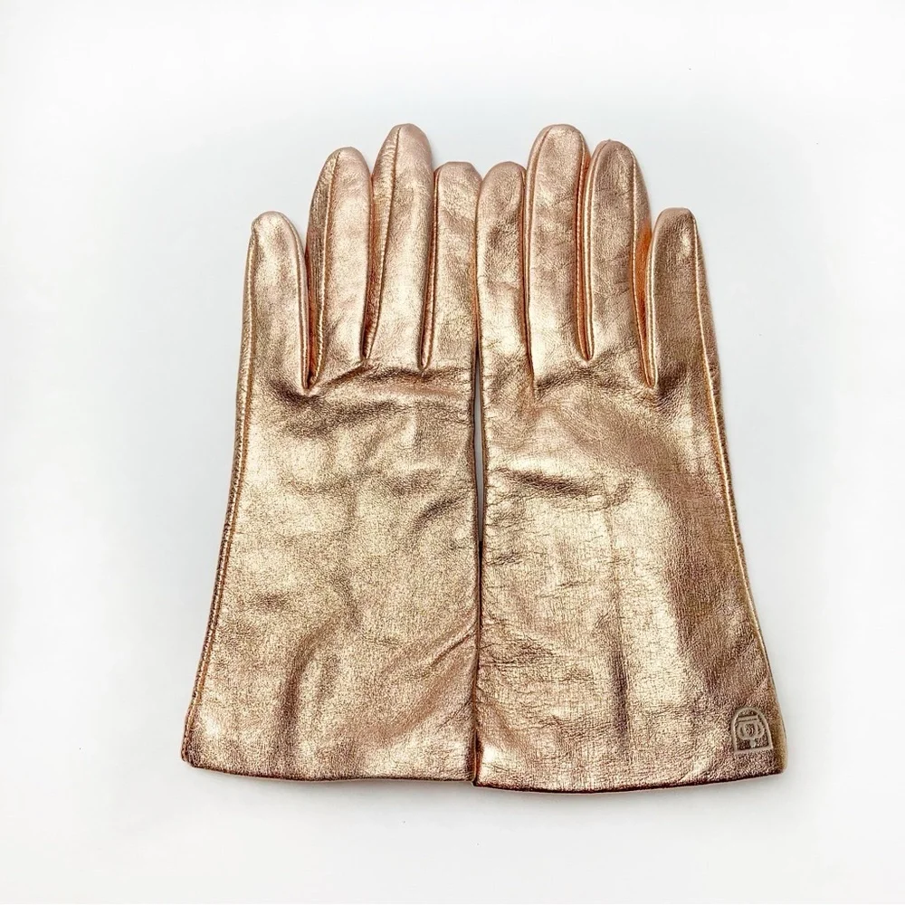 Metallic Rose Gold Leather Silk Lined Women's Gloves NWT